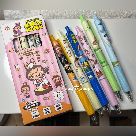 New Labubu Retractable Gel Ink Rollerball Inks 6 Pack - Picture 2 of 9